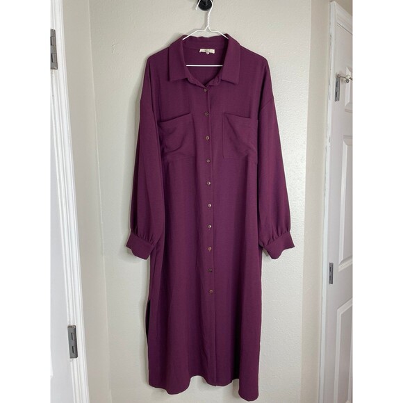 easel Dresses & Skirts - Easel LA Button Front Midi Dress Size Large – Plum Purple, Pockets, Casual Chic